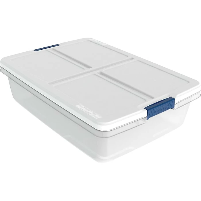 Hefty 34 Qt. Latch Lid Plastic Storage Tote, Clear/White, 6/Ct (7103-010000044) 3 Hefty 34 Qt. Latch Lid Plastic Storage Tote, Clear/White, 6/Ct (7103-010000044)