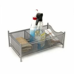 Mind Reader 3 Compartment Metal Mesh Storage Bin, Silver (CABASK-SIL) -ORGANIZTIONAL STORAGE Sales unnamed file 433