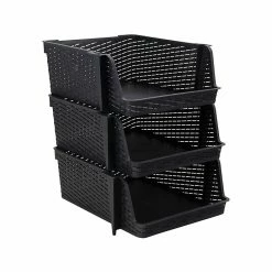 Advantus Design Ideas Nest And Stack Open Lid Storage Bin, Black, 3/Pack (39221)