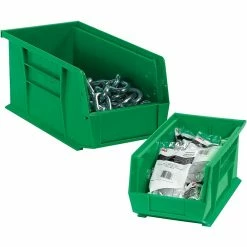 Partners Brand 7 3/8" X 4 1/8" X 3" Plastic Stack And Hang Bin Box, Green, 24/Case