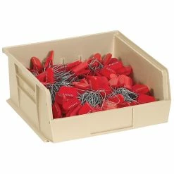 Partners Brand 9 1/4" X 6" X 5" Plastic Stack And Hang Bin Box, Ivory, 12/Case