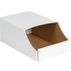 Partners Brand Stackable Bin Boxes, 8" X 12" X 4 1/2", White, 50/Bundle (BINB812)