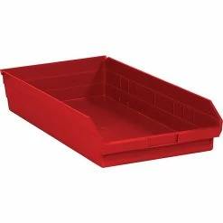 Partners Brand 23 5/8" X 11 1/8" X 4" Plastic Shelf Bin Quill Brand, Red, 6/Case