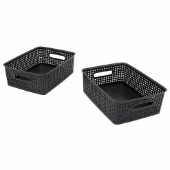 Advantus Weave Plastic Bins, Black, 3/Pack