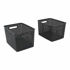 Advantus Large Weave Plastic Bin, Black, 2/Pack