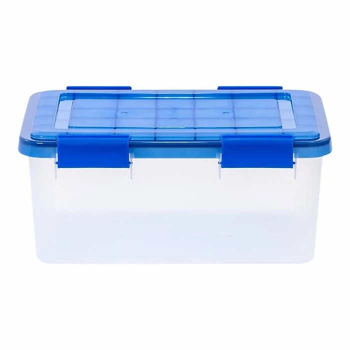 Iris Element-Resistant 18.4 Qt. Latch Lid Storage Bin, Clear/Blue (500199) 3 Iris Element-Resistant 18.4 Qt. Latch Lid Storage Bin, Clear/Blue (500199)