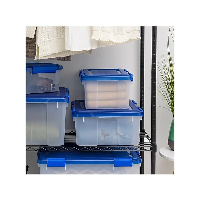Iris Element-Resistant 18.4 Qt. Latch Lid Storage Bin, Clear/Blue (500199) 10 Iris Element-Resistant 18.4 Qt. Latch Lid Storage Bin, Clear/Blue (500199) - Image 8