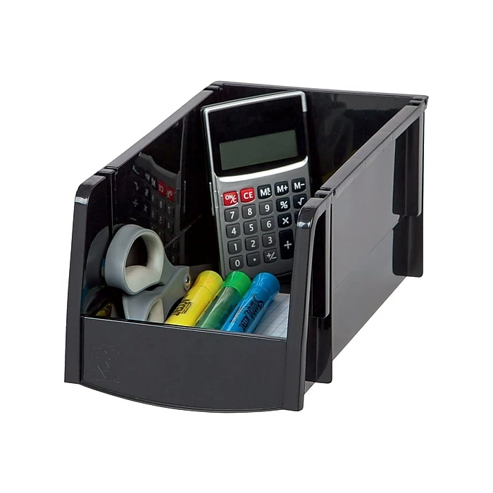 Staples Medium Modular Stacking Storage Box, Black, Each (200529) 3 Staples Medium Modular Stacking Storage Box, Black, Each (200529)