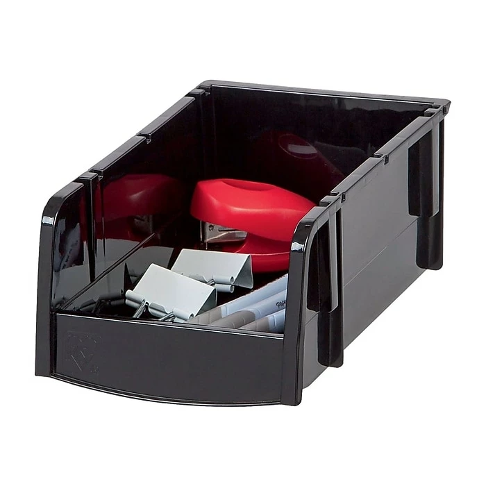Staples Small Modular Stacking Storage Box, Black, Each (200519) 3 Staples Small Modular Stacking Storage Box, Black, Each (200519)